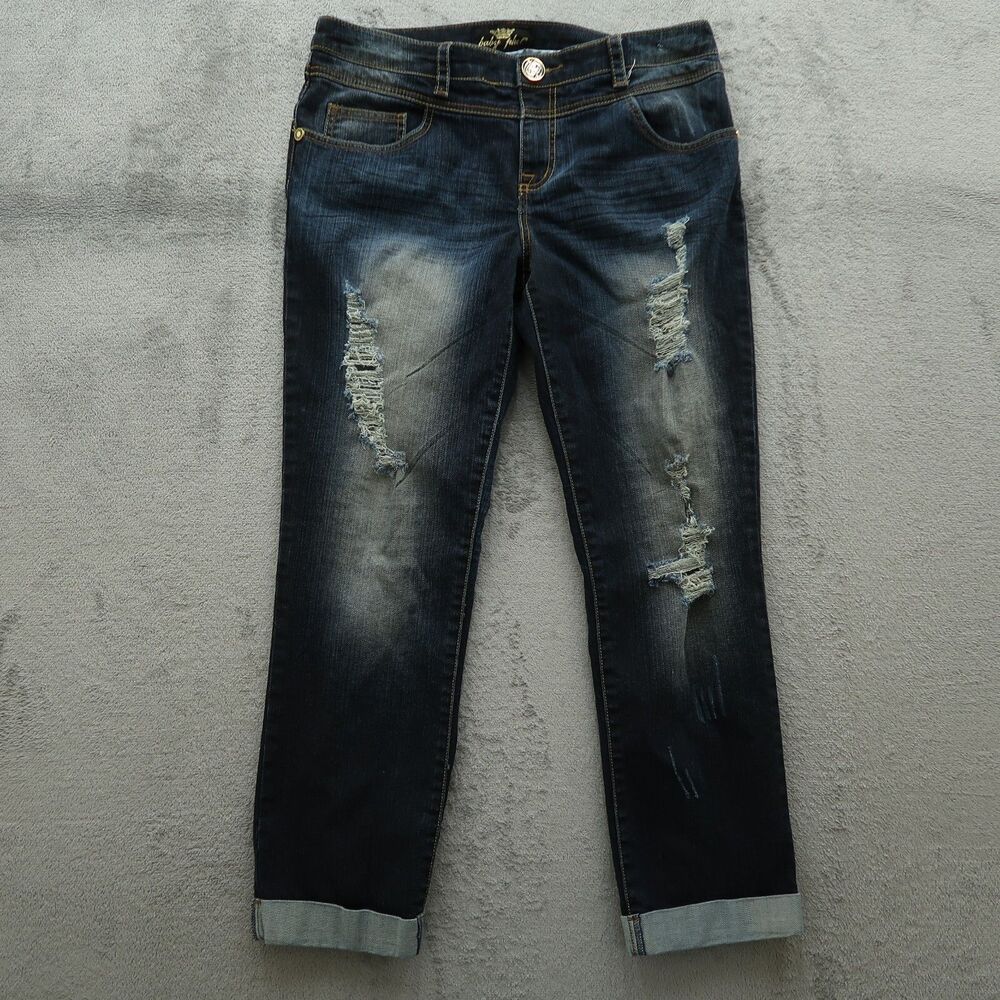 Baby Phat Jeans Juniors 13 Mid-Rise Cuffed Straight Denim 28" Inseam Distressed